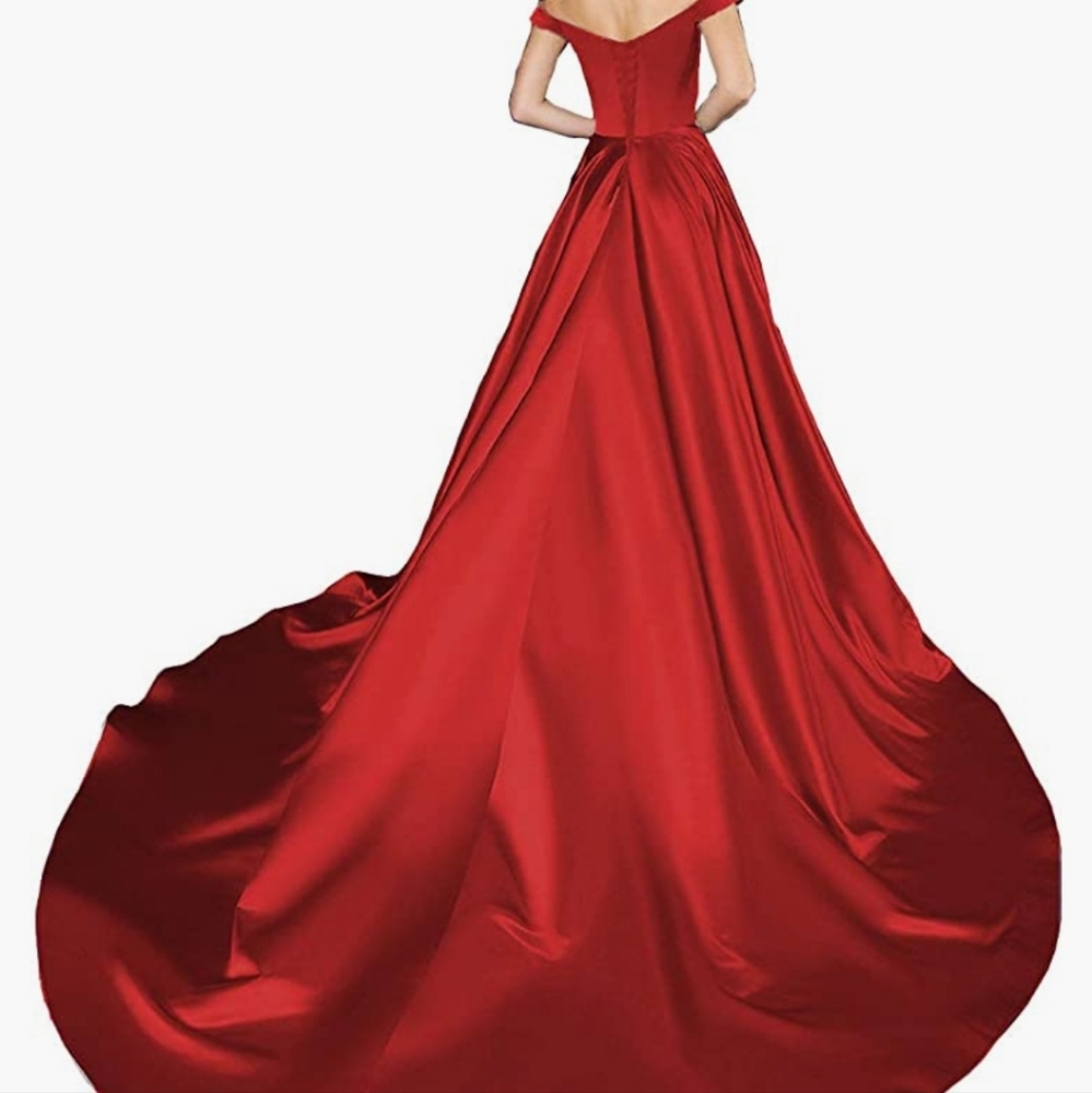 RTB Women's Off The Shoulder A-line Long Prom Dresses Satin Formal Gown